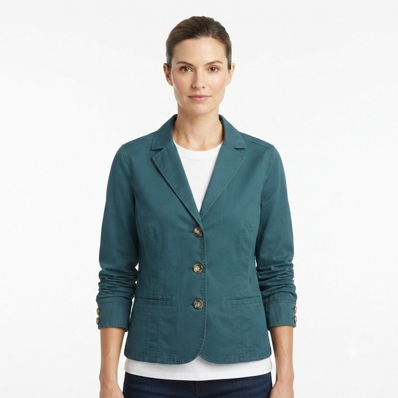 L.L.Bean Jackets & Blazers - LL Bean Blazer Womens 16 Teal Cotton Twill 3-Button Jacket Office Professional